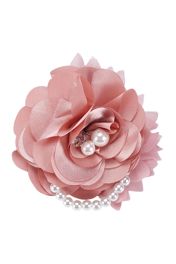 1Pc Polyester Flower Brooch with Plastic Imitation Pearl Beaded Chain Indian Red 90~93x45.5mm