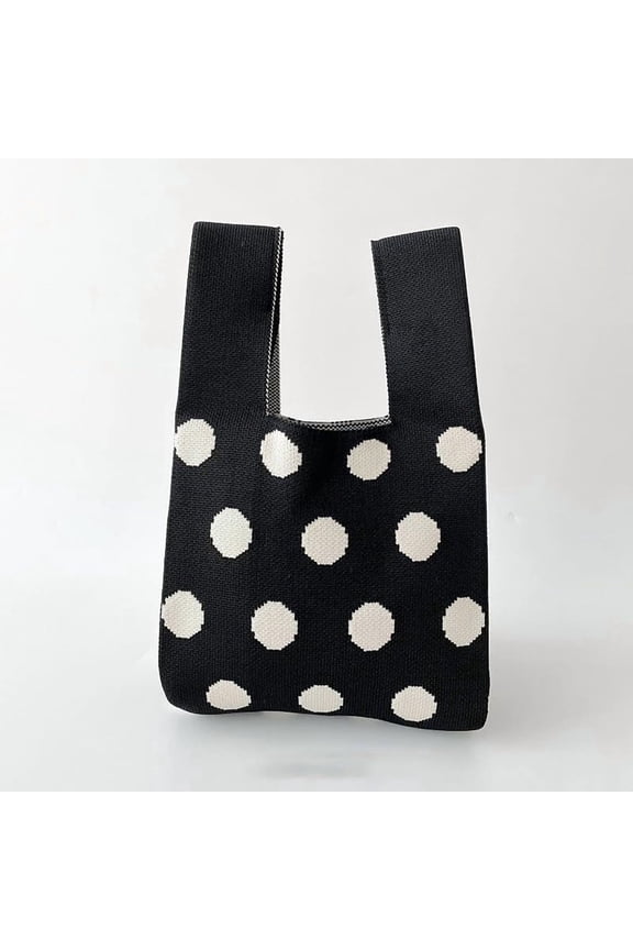 1Pc Polyester Knitted Tote Bag 36x20cm Polka Dot Style Handbag for Women Shopping Travel Daily Use