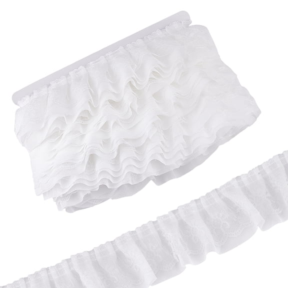 1Pc Polyester Lace Ribbon for Garment Accessories Gift Decoration White 2-3/8 inch(60mm) 16.40 Yards(15m)/Set