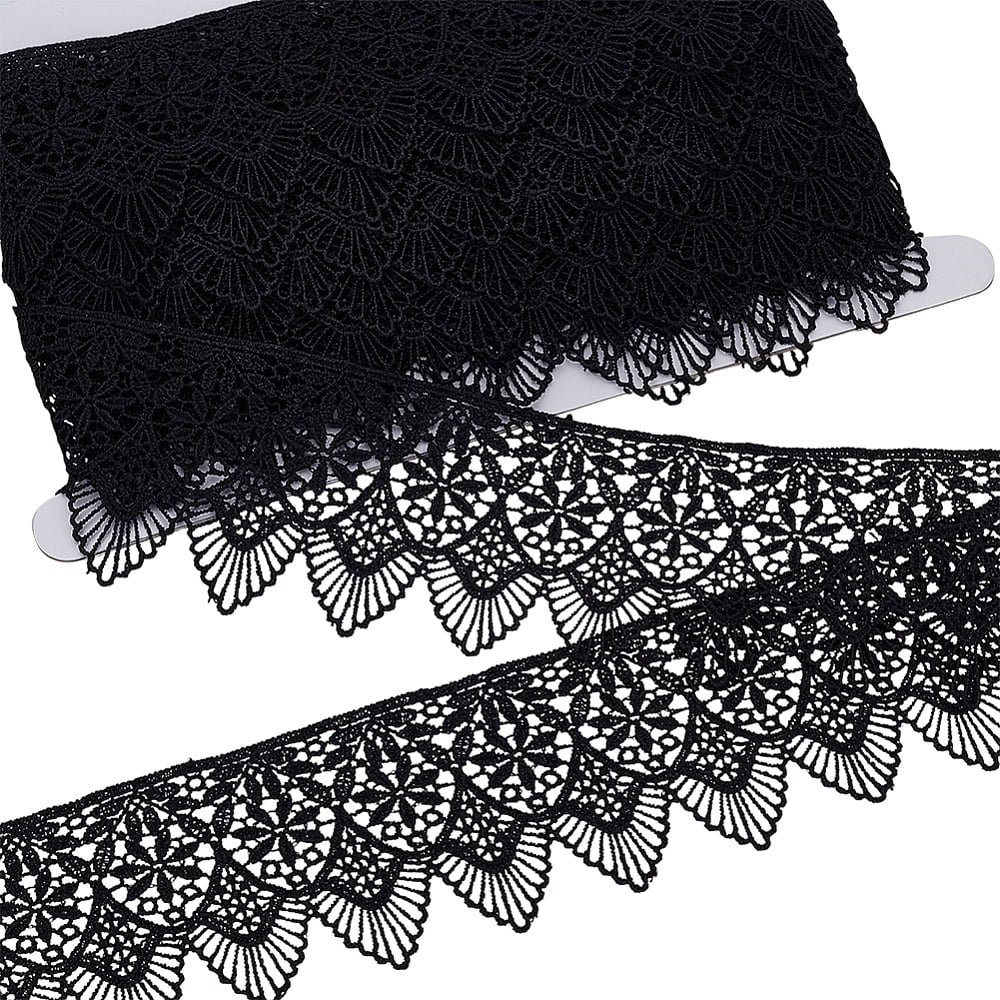 1Pc Polyester Lace Wavy Flower Ribbons for Cloth DIY Making Decor 1Pc Cardboard Display Card Black 2-3/8 inch(60mm) 6.56 Yards(6m)/Set