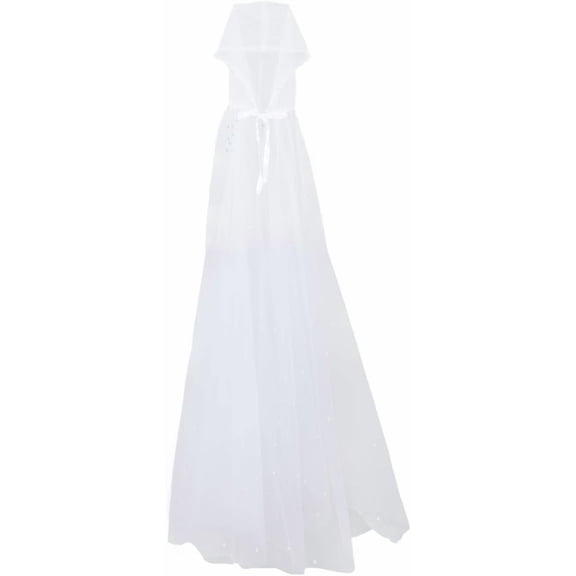 1Pc Polyester Mesh Hooded Double-layer Cape with Imitation Pearl White 1960x1524mm for DIY