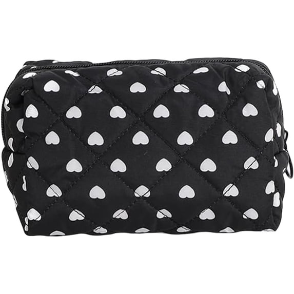 Makeup Bag Rectangular 1Pc Polyester Wallet Makeup Bag with Zipper Rectangle Heart Black ...