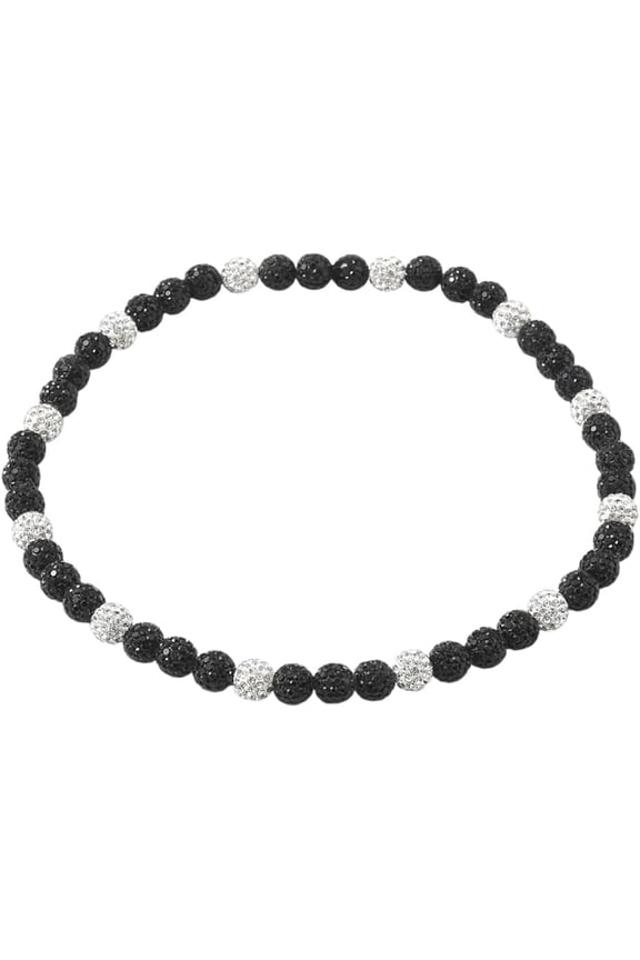 1Pc Polymer Clay Rhinestone Round Beaded Stretch Necklaces Jet 17.72 inch(45cm) Craft Supplies