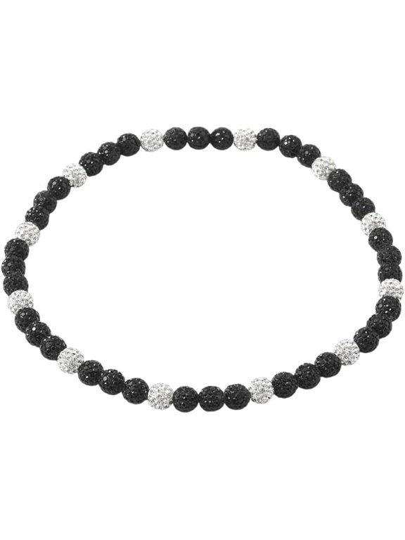 1Pc Polymer Clay Rhinestone Round Beaded Stretch Necklaces Jet 17.72 inch(45cm) Craft Supplies