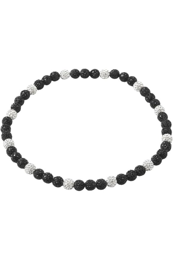 1Pc Polymer Clay Rhinestone Round Beaded Stretch Necklaces Jet 17.72 inch(45cm) Craft