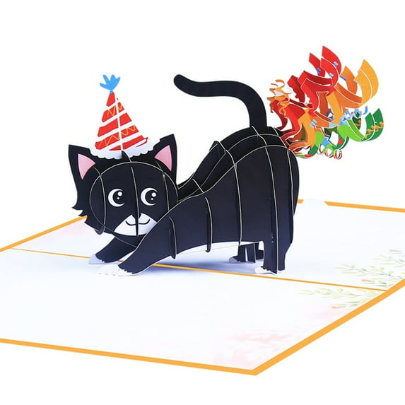 1Pc Pop Up Birthday Card, 3D Cat Farting Confetti Funny Birthday Card for Husband, Wife, Friend, and Every Cat Lover - 1 Card 5 x 7 inch with Envelope