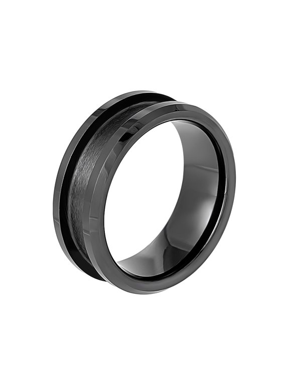 1Pc Porcelain Grooved Finger Ring Settings Ring Core Blank for Inlay Ring Jewelry Making Black Size 7 3/4(18mm)