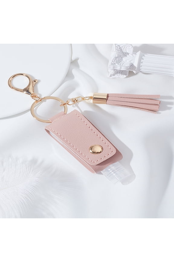 1Pc Portable Empty Travel Bottle Keychain Hand Sanitizer Bottle Holder Keychain PU Leather Tassel Keychain Dark Salmon 143mm for DIY