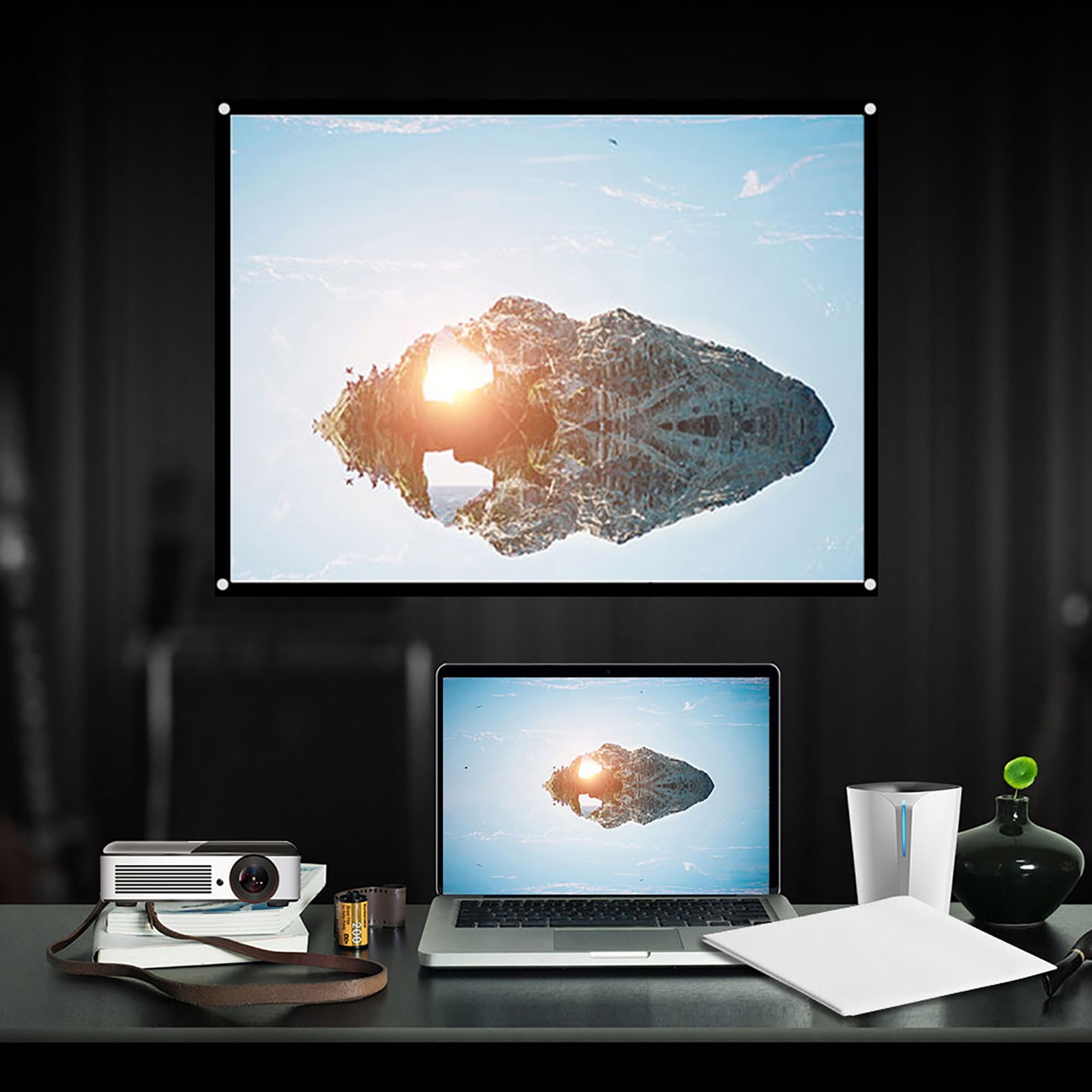 1Pc Portable Foldable Noncrease White Projector Curtain Projection ...