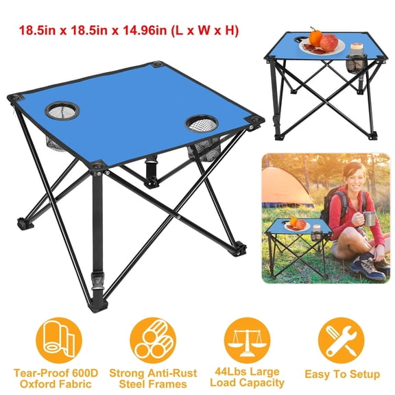 1Pc Portable Folding Table Foldable Camping Table Lightweight Travel Desk with 2 Cup Holders Carrying Bag for Outdoor Picnic BBQ Cooking Festival Beach Home Use (Blue)