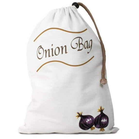1Pc Potato/Onion Storage Bag, Washable Canvas Onion or Potato Storage Bag, Drawstring Closure Garlic Onions Potatoes Keeper with Side Zipper for Pantry, Kitchen, Refrigerator(White1,14.1x10.2")