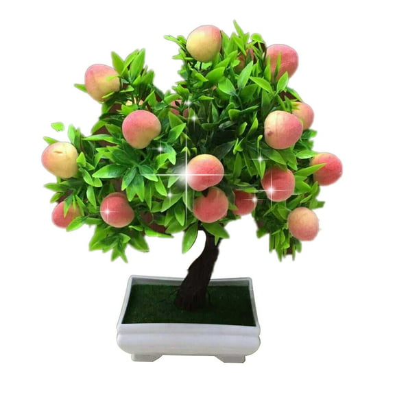 1Pc Potted Artificial Peach Fruit Tree Bonsai Fake Plants for Home Office Wall Book Shelf Room Decor