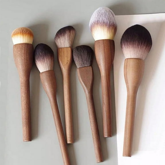 1Pc Premium Cosmetic Wood Handle Brushes Walnut Loose Foundation Contour Brush