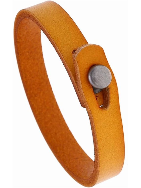 1Pc Punk Retro Ethnic Style Handmade Leather Bracelet Couple Literary Hand Strap Men Yellow 8-5/8 inch(22cm) 10mm Wide Craft Supplies