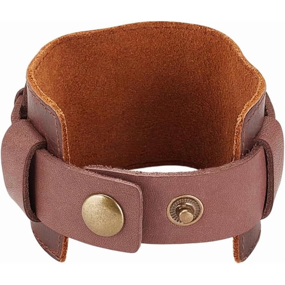 1Pc Punk Style PU Leather Cord Bracelets for Men Saddle Brown 9-3/4x1-3/4x1/2 inch(24.7x4.6x1.3cm)