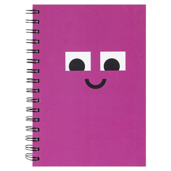 1Pc Purple Cute Face Wirebound Journal, A5 Hardcover Lined Notebook 96 Sheets, Quirky Graphic Double-Wire Writing Notepad