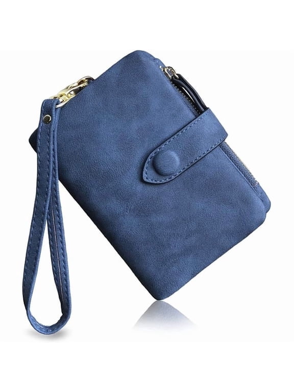 1Pc RFID Blocking Small Bifold Leather Wallet For Women Wristlet Strap Multi Card Slots ID Window Zipper Coin Pocket Daily Cash Card Purse Assorted Fashion Hues