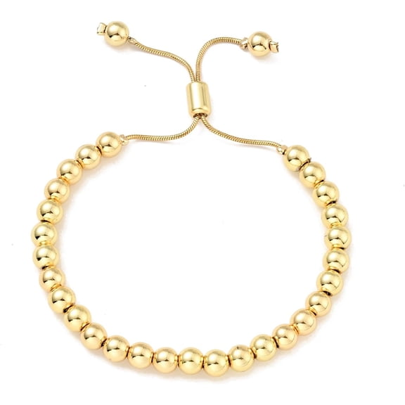 1Pc Rack Plating Brass Rack Plating Brass Round Beaded Bracelet for Women Gold Plated Beads Slider Adjustable Jewelry Daily Charm 6mm 2.8inch Golden