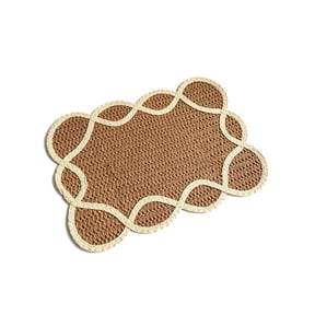 1Pc Ractangle Paper Woven Placemats, 12x18 Inch Hand Woven Heat Resistant Paper Place Mats with Wavy Border, Wedding Party Kitchen Table Decoration - Khaki