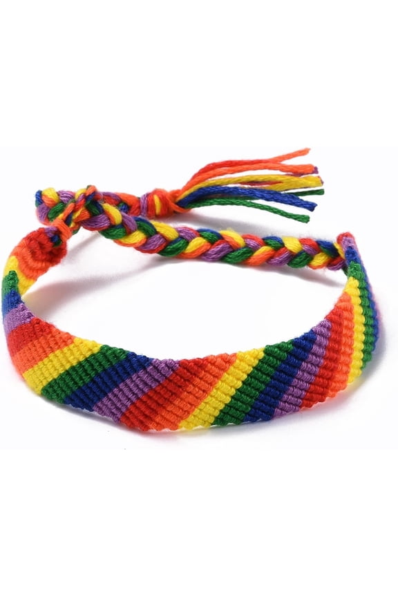 1Pc Rainbow Pride Bracelet Stripe Pattern Cord Bracelet for Men Women Polyester Adjustable Bracelet Colorful Inner Diameter: 1-5/8~2-3/4 inch(4.2~7.15cm)