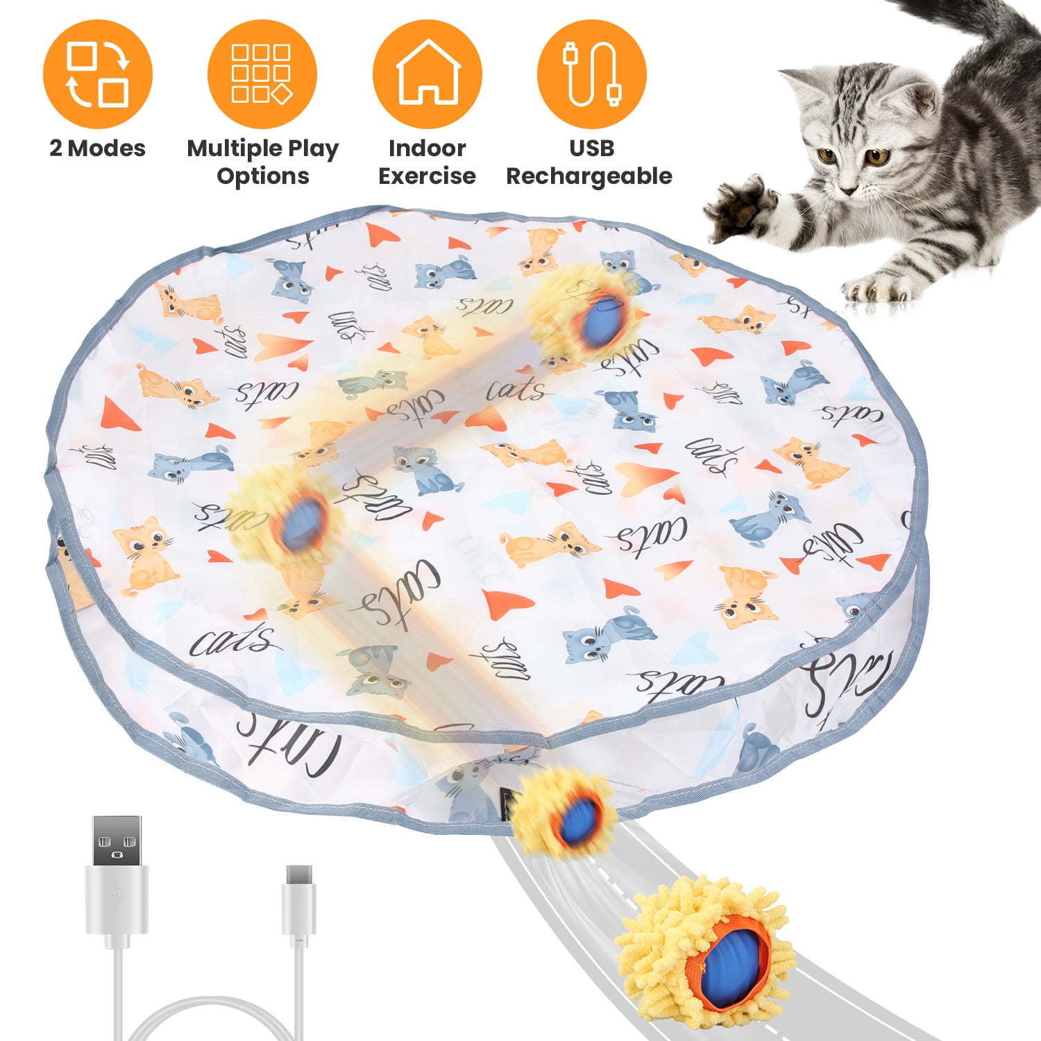 1Pc Rechargeable Fast Rolling Ball in Pouch Cat Toys, Indoor Motion Activated Interactive Catching Game