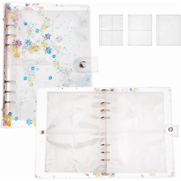 1Pc Rectangle Clear PVC 6-Ring Mini Binders with Iron Rings with 50Pcs A5 Size Binder Pockets Clear 240x175x27mm for diy