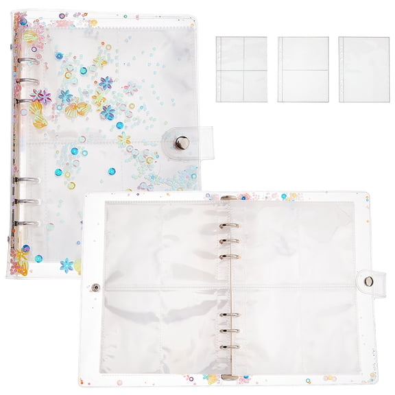 1Pc Rectangle Clear PVC 6-Ring Mini Binders with Iron Rings with 50Pcs A5 Size Binder Pockets Clear 240x175x27mm for diy