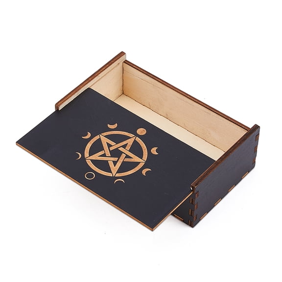 1Pc Rectangle Engraved Wooden Tarot Storage Boxes with Slider Lid for Divination Tarot Card Star 15x9x5cm