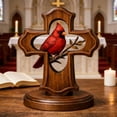 thumbnail image 1 of 1Pc Wooden Cardinal Easter Cross decor, Lifelike Bird Figurine with Cutout Cross design, Farmhouse Easter decorations, Bird Figurines Home decor for Table tops, Mantels and, 1 of 6