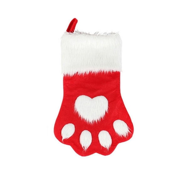 1Pc Red Dog Cat Paw Christmas Stocking for Holiday Christmas Eve Festival Party Decorations, Red