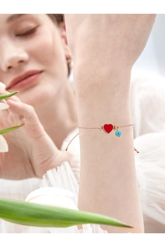 1Pc Red Heart Bracelet Fashion Adjustable Enamel Heart Link Bracelets Stackable Wristband Fashion Statement Jewelry for Women Birthday Festival Elegant Gifts Inner Diameter: 2-3/8 inch(6cm)