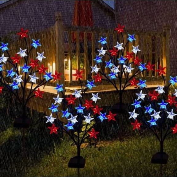 1Pc Red White Blue Star LED String Lights, Waterproof Patriotic Light String, Vibrant Festival Lighting for Independence Day Yard Patio Outdoor Party and Courtyard Decoration