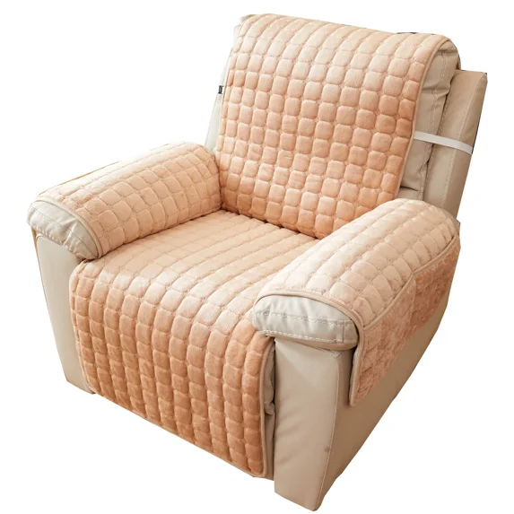 1Pc Relax Chair Slipcover Furniture Protector 1 Seater Winter Recliner Sofa Cover Non-slip Armchair Fundas De Sofa Seat Covers (Beige,1 Seat (53x190cm))