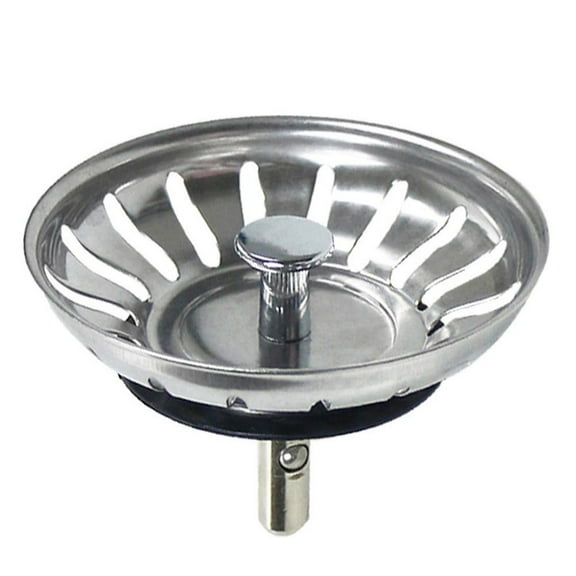 1Pc Replacement Kitchen Sink Stainless Steel Basket Strainer with Prong and Rubber Stopper