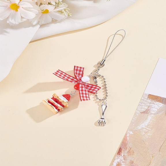 1Pc Resin Alloy Polyester Bowknot Mobile Straps Cake Red 130mm