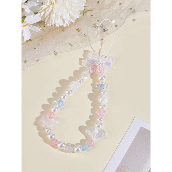 1Pc Resin Mobile Straps Bowknot White 210mm handmade