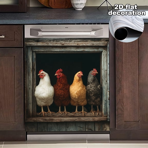 1Pc Retro Four Chick Magnetic Dishwasher & Refrigerator Decal - Easy Stick, Oil-Proof & Stain-Resistant Kitchen Decor, 23x25.6 Inches