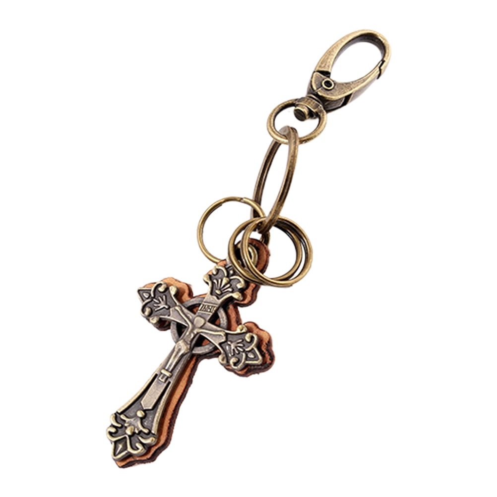 1Pc Retro Genuine Leather Cross Pendant Unique Punk Style Hanging