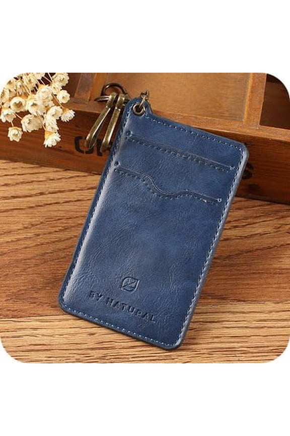 1Pc Retro PU Card Holder Chest Badge Document Work Keychain Bag Steel Blue 100x65mm Stylish Minimalist Unisex Design for Office Travel Everyday Use for DIY Steel Blue