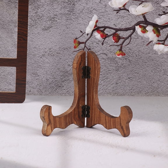 1Pc Retro Wood Easel Plate Storage Rack Plate Tea Cake Dish Display Stand Foldable Decorative Rack Home Kitchen Table Ornaments