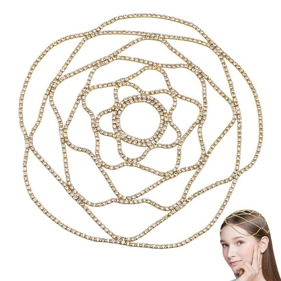 1Pc Rhinestone Head Chains Golden Headpiece 8.9x0.1 Inch Wedding Bride Hair Headband 20s Flapper Headpiece Caps Hair Accessories for Women