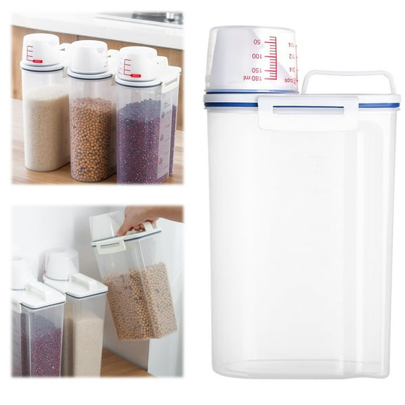 1Pc Rice Airtight Storage Container,Plastic Rice Container Bin with Pour Spout and Measuring Cup Lid,Cereal Dry Food Flour Bin,Clear Kitchen and Pantry Organization Bin for Oatmeal,Flour,Nut,Clear