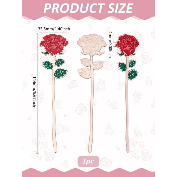 1Pc Rose Bookmark Alloy Enamel Bookmarks Pretty Book Marks for Women Book Lovers Teacher Appreciation Gifts Mother's Day Christmas New Year Birthday Gift 144x35.5x2mm