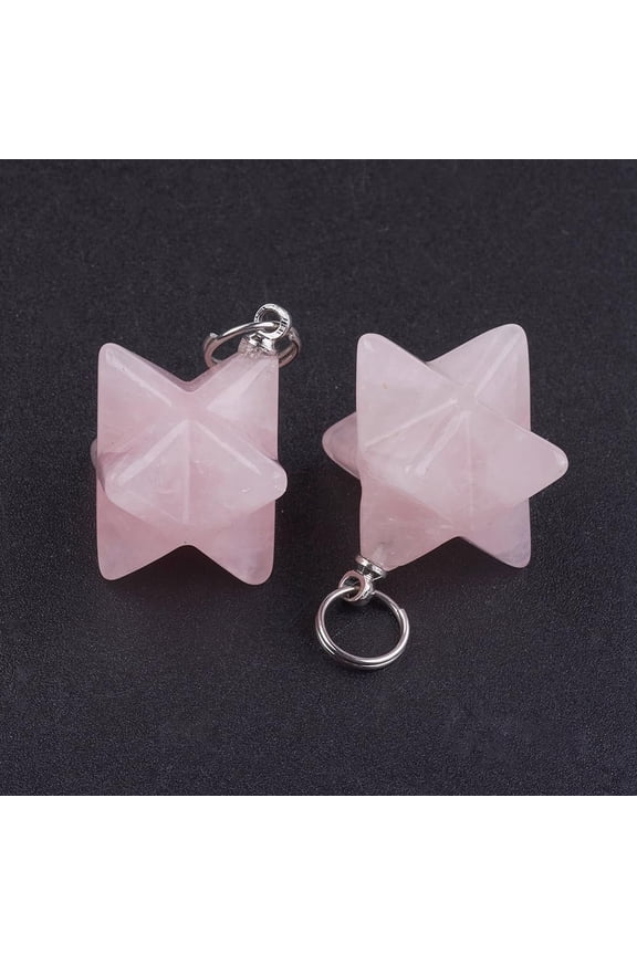 1Pc Rose Quartz Pendants Star Charm Stone Beads Pendants with Stainless Steel Split Rings