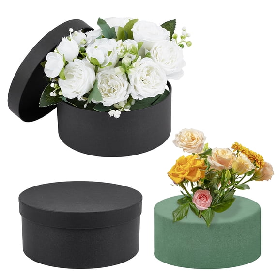 1Pc Round Cardboard Paper Storage Boxes with 1Pc Phenolic Plastic Flower Craft Foam Black Box: 20.2x8cm for making