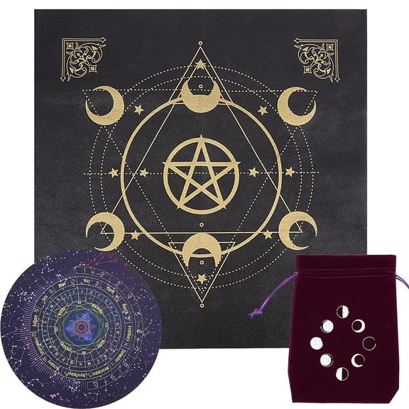 1Pc Round Eco-friendly Rubber Pendulum Mats Starry Sky Rubber Pad for Divination 1Pc Non-woven Square Tarot Tablecloth