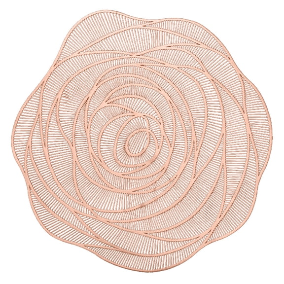 1Pc Round Gold Pressed Vinyl Placemats,15 In Metallic Non-Slip Washable Pvc Chargers Placemat for Dining Table,Wedding,Party,Rose Flower Shape,Rose Flower Pressed Vinyl Place Mats Elegant Tablemats