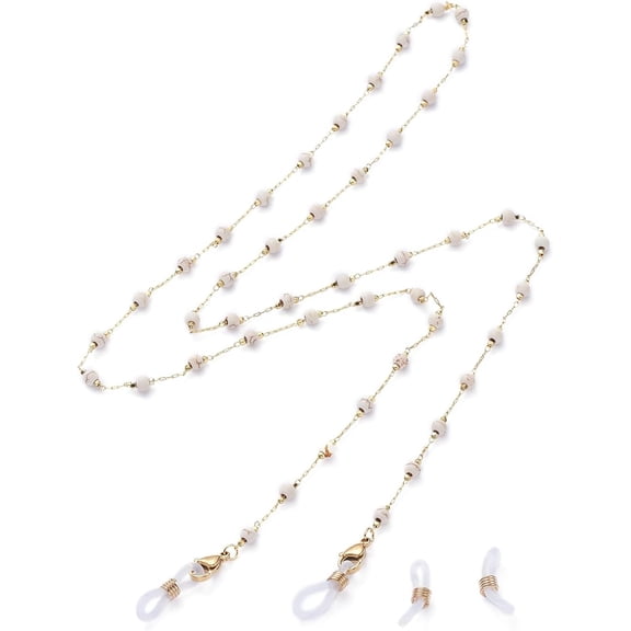 1Pc Round Turquoise Beads Eyeglasses Chains Brass Cable Chains Neck Strap for Eyeglasses with 304 Stainless Steel Lobster Claw Clasps Loop Ends Golden White 31.29 inch(79.5cm) for DIY