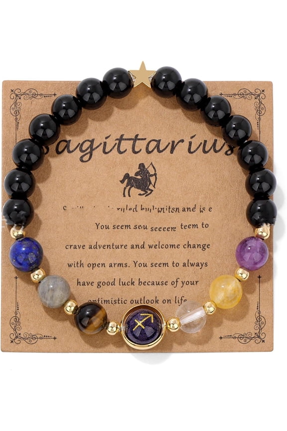 1Pc Sagittarius Zodiac Bracelet Adjustable 7-1/2 inch Natural Gemstone Beaded Stretch Bracelet for Women and Men
