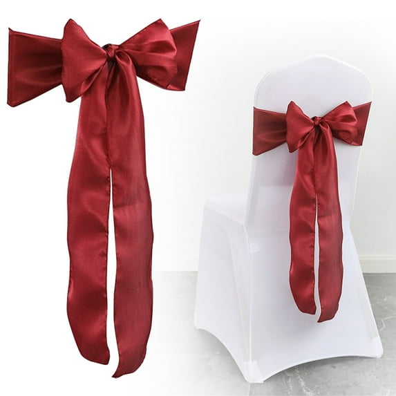 1Pc Satin Chair Sashes Bow Cover,Elastic Reusable Chair Ribbon Ties Bows for Wedding Ceremonies,Parties,Banquets Chair Cover Accents,Ribbon Bows Cover for Wedding Party Banquet Decoration,Wine,10.83"